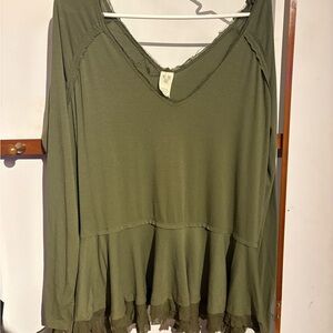 Free People Sage Green Ruffled Blouse